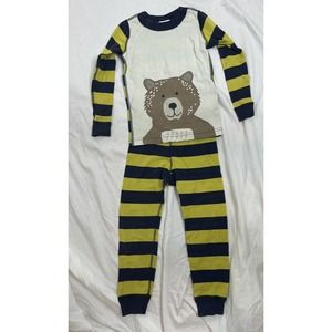 Hanna Andersson bear pajama set, sz 4, organic cotton, blue, yellow, white